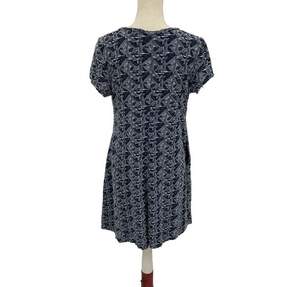 175. V By Violet Weekend Blue Dress Medium Reversed Fabric Raw Edges Geometrical - Picture 2 of 11